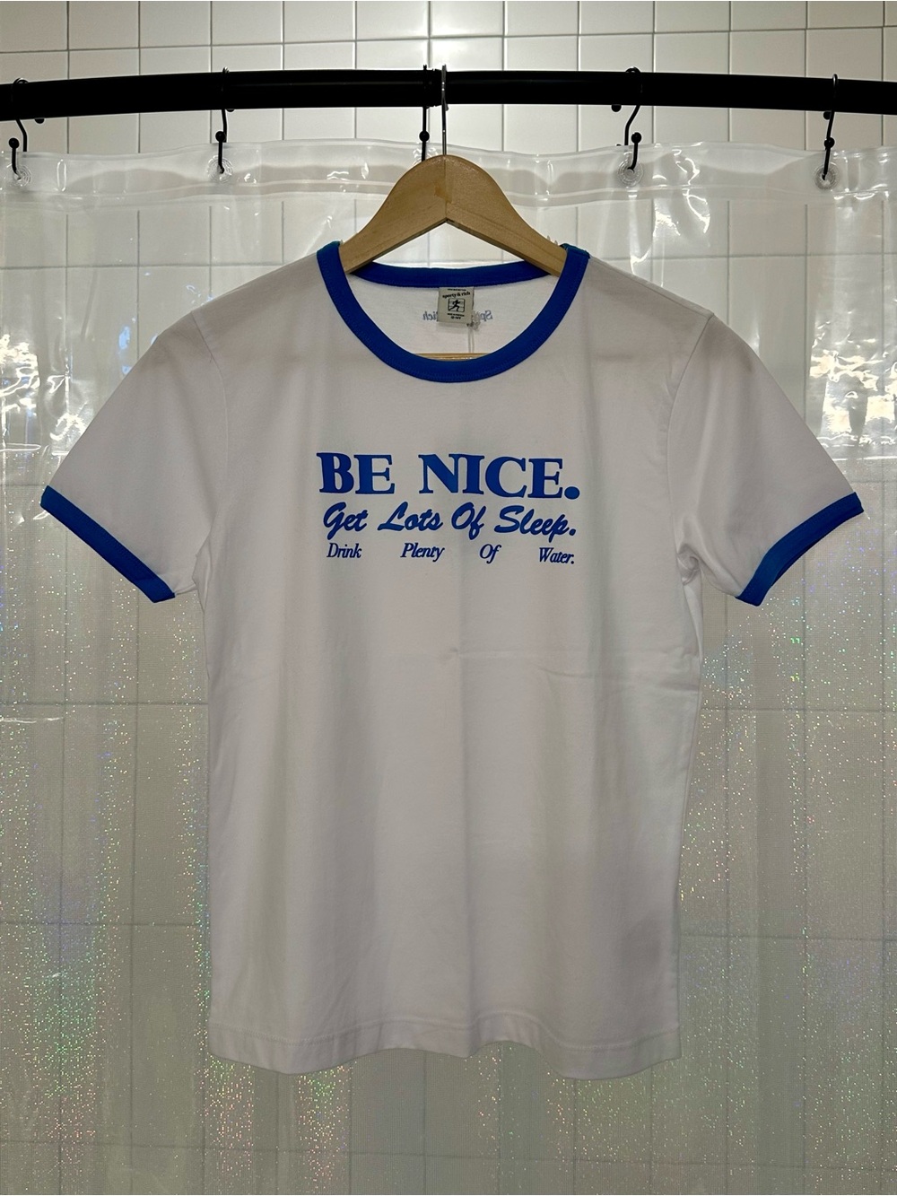 Sporty & Rich White Tee with Blue Accents